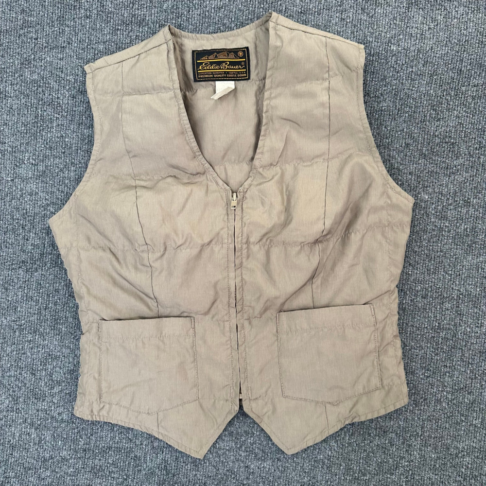 Vtg 70s Eddie Bauer Womens Safari Hunting Vest Goose Down Muted Tone Gorp Vest S